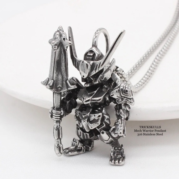 Mech Warrior Alien Space Robot Anime Gaming Stainless Pendant Custom Wheat Link - Picture 1 of 8